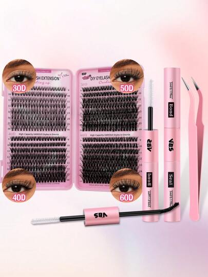 مجموعة 3 قطع: 1 علبة رموش صناعية سوداء و 1 غراء رموش ثنائي الطرف و 1 ملقط رموش وردي مائل، رموش صناعية VBS30D/40D/50D/60D، علبة سعة 32 زوج، رموش طويلة جدًا 8-16 مم، غراء رموش قوي جدًا 5 مل*2، غراء رموش فرشاة 2 في 1، مناسب للمكياج اليومي وأداء الحفلات/المسرح، إصدار محدود للعطلات