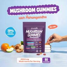 Ashwagandha Natural Mushroom Gummies - Meticulously Selected Ingredients Such As Cordyceps And Lion's Mane Mushroom, Vegan - Friendly With No Burden. - 1袋 - 查看 5