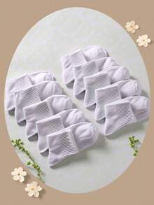 10 Pairs Women Basic Solid Color Short Socks, Simple And Fresh Design, Suitable For Daily Wear All Seasons - White - View 4