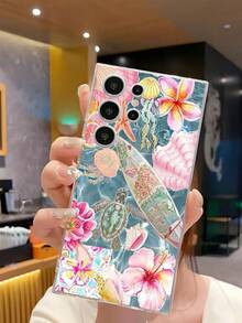 1个时尚海洋元素与花卉图案软手机壳，兼容、荣耀、红米、三星Galaxy A04e/12/A13/A14/A34/A50/A52/A53/A54/S21/S22/S23/S24/S25/S25 Ultra、6A/7A/8A、12T/13T，国际版，非国内版 - 無色 - 查看 4