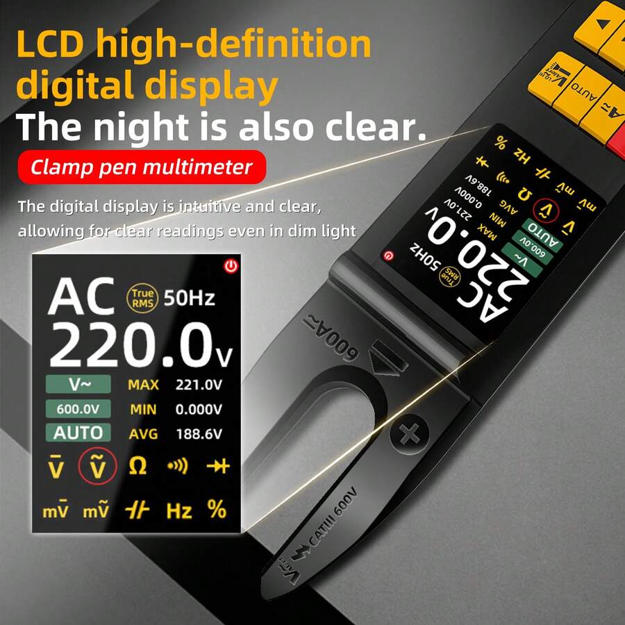 True Clamp Meter - CAT111 Certified Digital Clamp Multimeter With Auto/Manual Ranging, Mini Clamp, USB Charging And Li-Polymer Battery - Durable Electricity Tester For Electrical, Industrial, HVAC, Solar, Supports Current/Voltage Measurement, Ergonomic Design, Rugged Construction