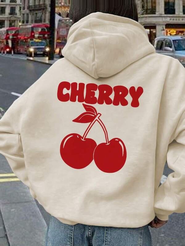 1 Set Tween Girl' Casual Cherry Print Sweatshirt, Long Sleeve Thick Fleece Design, Suitable For Autumn/Winter. Wear Our Comfortable And Fashionable Children's Sweatshirts And Explore The World!