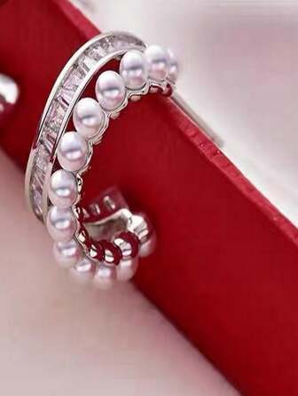 1 paire de boucles d'oreilles asymétriques à double couche en perle de luxe à la mode pour femmes, boucles d'oreilles élégantes et uniques haut de gamme