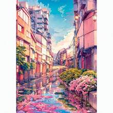 1幅日式街景樱花建筑帆布海报，适合现代客厅家居装饰，秋季风格 - 彩色 - 查看 17