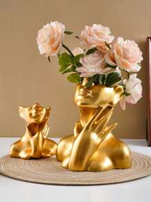 1pc Gold Resin Flower Vase, For Decoration, Flower Arrangement, Beauty Tool & Stationery Storage, Modern Simple Vase, Suitable For Home Decor, Living Room Tabletop