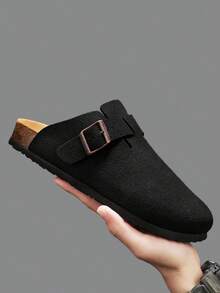 Men's Slip-On Sandals, New Summer Mule Slippers, Casual Outdoor Flip Flops, Rubber Sole Non-Slip Durable Leather Comfortable Slides, Suitable For Work, Commuting, Travel, Beach, Fishing, Fashionable And Stylish - Black - View 2