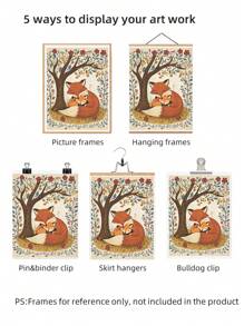 1 peça, pôster de arte popular excêntrica com estampa de raposa e filhotes, sem moldura, para impressão, charmoso para livros de histórias, decoração de berçário em tons terrosos, estampa de animais da floresta, decoração de dormitório de volta às aulas, decoração de quarto, pôsteres descolados, decoração para casa, decoração, impressões de parede