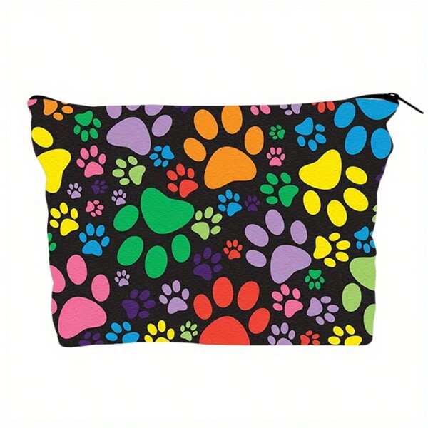 Bolsa de cosméticos con lindo estampado de huella de perro de colores, estuche de maquillaje sin olor unisex, regalo ideal para amantes de los perros y dueños de mascotas como presente de Navidad