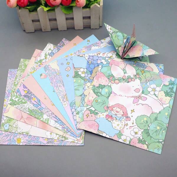 60pcs 20cm/15cm Cartoon Printed Double-Sided Origami Paper, Colorful Square Craft Paper For DIY & Student Handwork, Summer Theme,School Supplies,Back To School