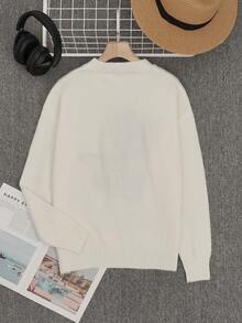 Buzzelle 秋季女装奶油色狗狗图案毛衣，适合校园、返校节等场合，可爱上衣，Y2K风格街头风，复古富家女装，教师装，冬季女装 - 彩色 - 查看 6