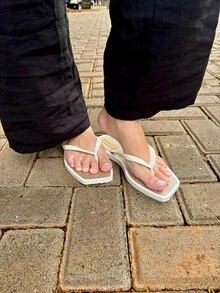 Women's Straw Flip Flops With Square Toe And Lined Briza Beach - trắng - Xem 9