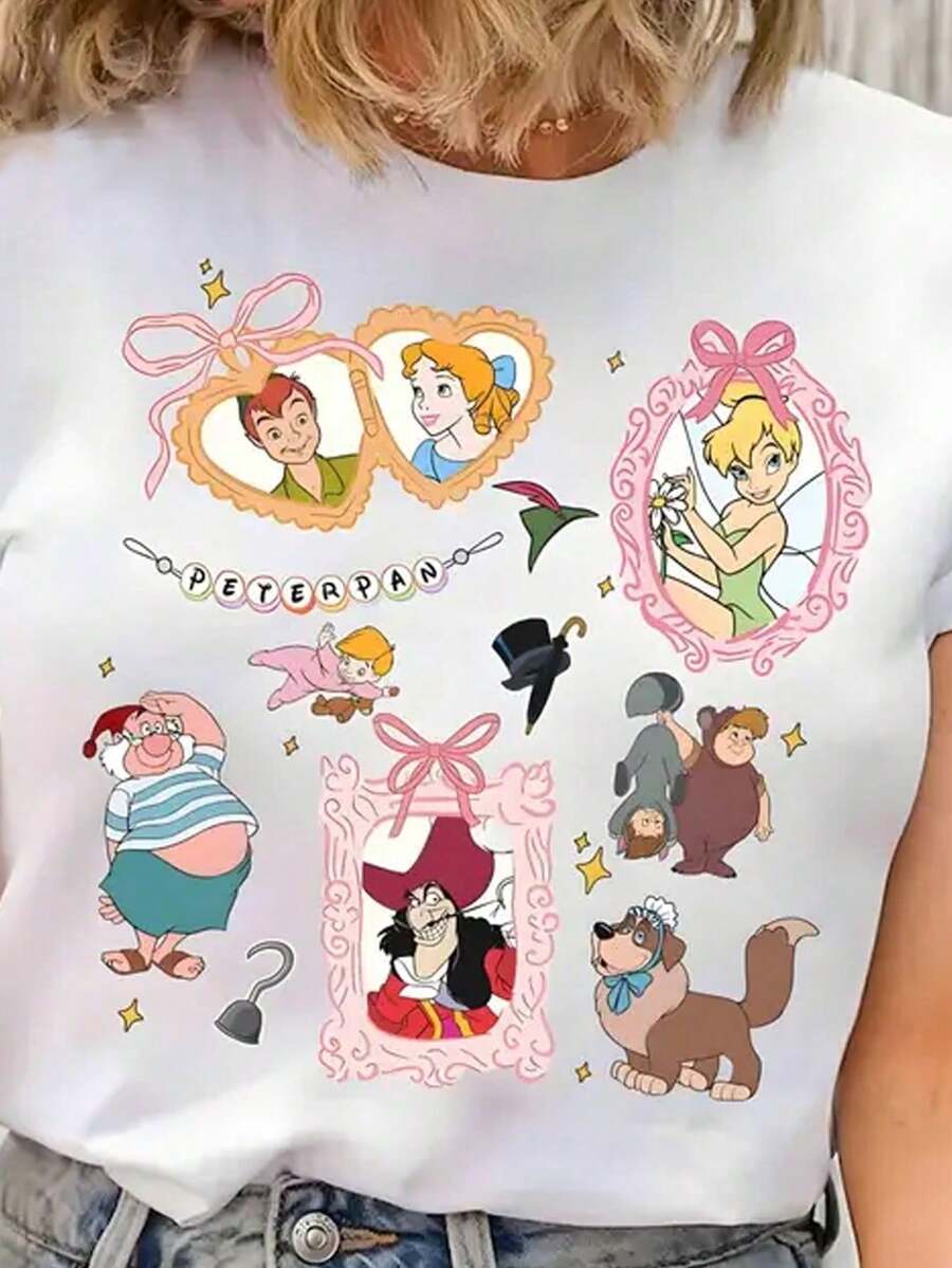 Women's T-Shirts, Summer, Loose Fit, Casual, Breathable, Cute, Cartoon, Fashionable, Cool, White T-Shirts - 白色 - 查看 1