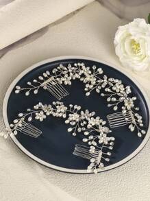 2 buc piepteni cu perle și strasuri pentru mireasă, tiare elegante boho lucrate manual