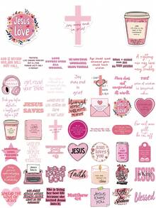 50pcs Pink Bible Jesus Graffiti Scripture Creative Stickers Decorative Mobile Phone Case, Water Cup, Guitar, Computer Waterproof Decals