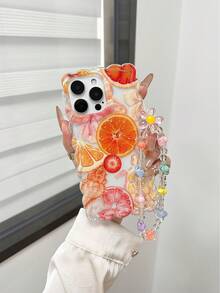 Dried Flowers And Dried Fruits Braided Wave Edge Minimalist High-End TPU Orange Seashell Painted Anti-Fall Phone Case Protective Cover With Handmade Beaded Bracelet Accessories, Compatible With IPhone 16/11/16pro/16plus/16promax/16e/15Promax/13/14/12/XS/XR/7G/8PXR /7/8, IPhone 15 Promax, IPhone 13, IPhone 14, IPhone 11, P12, X, IPhone 12/14 Painted TPU Anti-Fall Soft Case - Multicolor - View 5