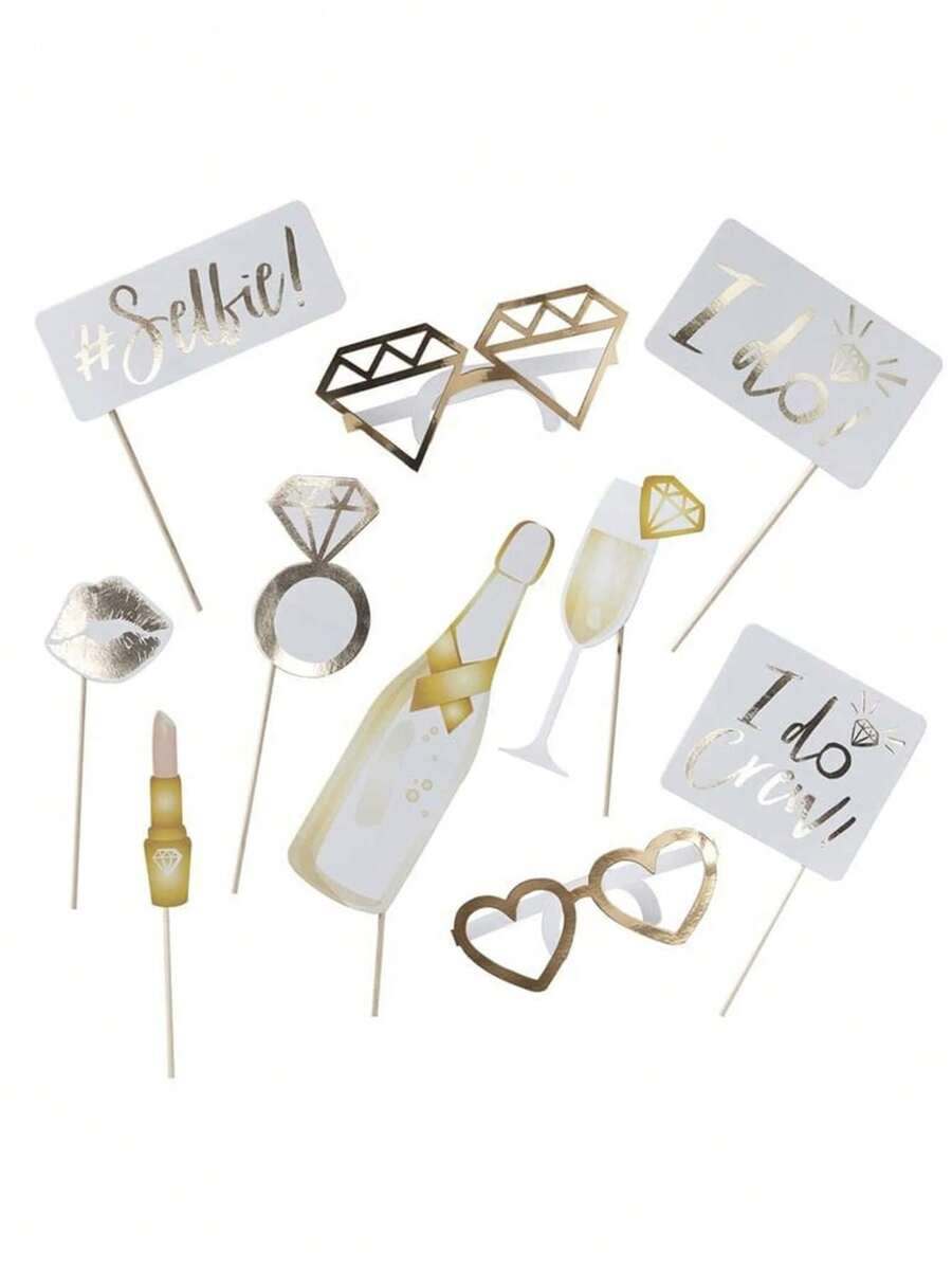 10pcs Bachelorette Photo Booth Props Wedding Photo Props Gold Propose Future Wife Party Decorations For Bridal Shower - Multicolor - View 1