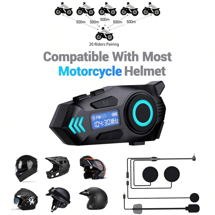 K09 Motorcycle Helmet Bluetooth Intercom Headset, Upgraded 500 Meter Bluetooth Intercom, IPX8 Waterproof Intercom, With Automatic Response And Noise Reduction Functions, Supporting 20 Riders For Two Person Intercom Networking, Suitable For Motorcycle Skiing And Rock Climbing