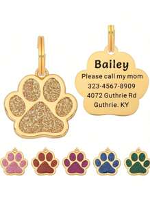 Zinc Alloy Pet Tags, Gold Footprints, Pet Supplies, Dog Tags, Pet Collars, Cat And Dog Surname Tags, Anti Loss Surname Tags (Gold, Pink, Blue, Green, Purple)Random Color