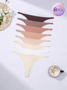 8件套女士舒适薄款丁字裤，性感无缝低腰三角裤比基尼套装 - 彩色 - 查看 2