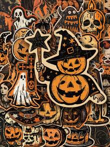 50pcs Retro Halloween Sticker Pack For Scrapbooking, Diary, Computer, Phone Case, Luggage, Guitar, Skateboard, Decor - Multicolor - View 1