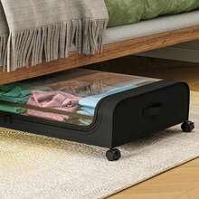 Dusting Household Under Bed Storage Shelves Under Sofa Clothes Shoe Storage Box Pulley Organizers - 黑色 - 查看 2