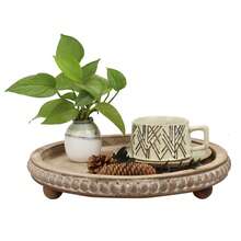 1 Khay tròn trang trí 12 inch dùng để trang trí nhà cửa - Khay hạt gỗ vân gỗ/trắng/nâu/vàng - Khay tròn trang trí để trang trí phòng khách, trang trí bàn cà phê, trang trí bàn bếp hoặc khay đựng đồ ăn kiểu nông trại - Pallet vân gỗ - Xem 4