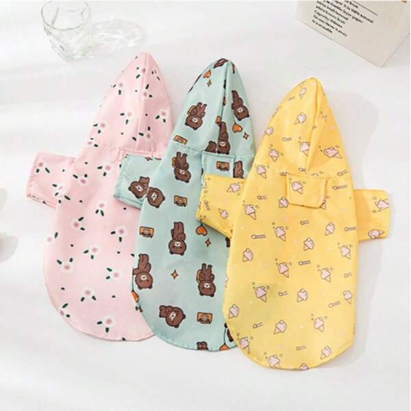 1pc Pet Raincoat, Dog Clothes Waterproof Pet Outfit, Cute Cartoon Design Pet Apparel