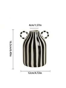 1 件黑白条纹陶瓷花瓶，手绘现代简约波西米亚风格装饰，中央餐桌，厨房书桌，书架，卧室美学 - 彩色 - 查看 4