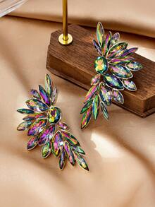1 Pair European & American Fashion 3D Alloy Rhinestone Decorated Latin Dance Feather Stud Earrings (Red & Multicolor, Actual Color May Vary From Image) - Multicolor - View 3