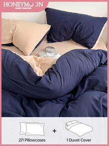 2/3pcs Simple Solid Color Double Mixing Soft And Comfortable Duvet Cover Three Pieces Set 1 Duvet Cover 1/2 Pillowcases Washable Bedroom