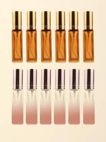 3pcs/6pcs/12pcs/18pcs 10ml Square Glass Refillable Makeup Toner Perfume Small Sample Transparent Fine Mist Spray Bottle, Black/Amber, With Funnel Atomizer, Rose Gold/Purple/Pink