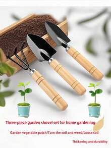 3 件/1 件迷你尺寸花园工具套装木柄金属头手动园艺工具，经典天然木棕色/黑色钢人体工程学形状优质建筑种植挖掘耙用品室内外植物多肉植物盆景家庭园艺礼物（轻微划痕不影响使用）