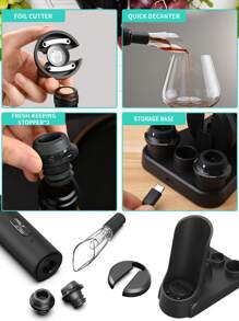 CLITON Rechargeable Wine Opener Electric Wine Bottle Opener 7-In-1 Wine Gift Set With Electric Vacuum Pump, Charging Station, Foil Cutter, Wine Aerator Pourer And 2 Wine Stoppers