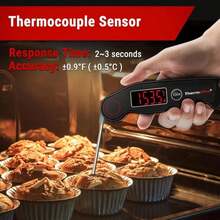 ThermoPro TP19 Waterproof Digital Meat Thermometer For Grilling With Ambidextrous Backlit &Amp; Thermocouple Instant Read Kitchen Cooking Food Thermometer For Candy Water Oil BBQ Grill Smoker - Dark Black - 查看 2