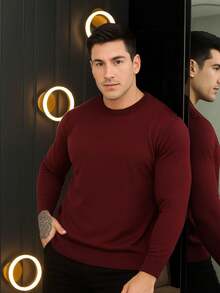 TRICOT DE LUXO Men's Basic Knitted Sweater, Quality Pullover, Autumn Winter - Gỗ đỏ - Xem 1