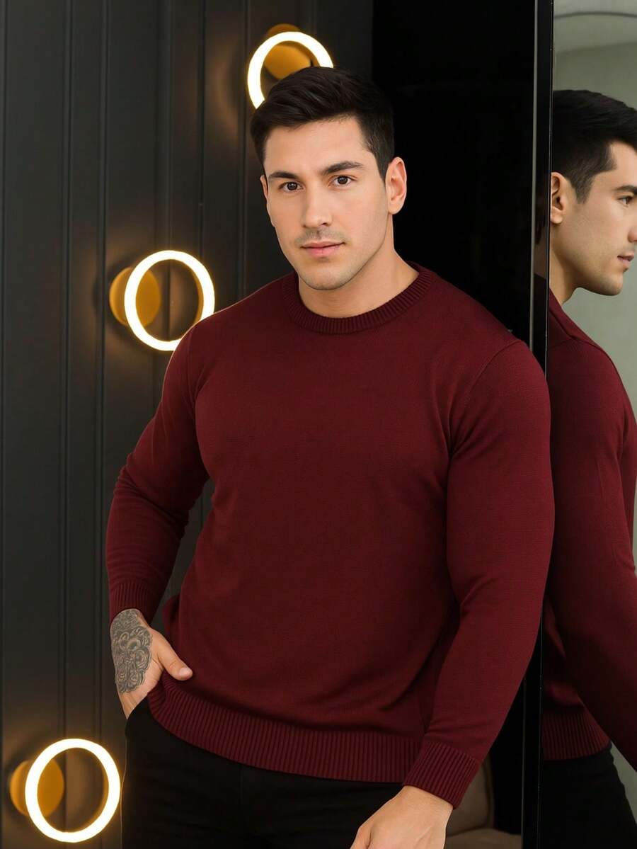 TRICOT DE LUXO Men's Basic Knitted Sweater, Quality Pullover, Autumn Winter - Gỗ đỏ - Xem 1