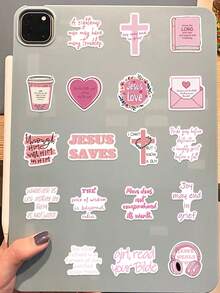 50pcs Pink Bible Jesus Graffiti Scripture Creative Stickers Decorative Mobile Phone Case, Water Cup, Guitar, Computer Waterproof Decals