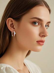 2 Pairs 925 Sterling Silver Earrings With Cubic Zirconia, Elegant U-Shaped Ear Hooks, Romantic High-End Earrings For Pierced Ears, Hypoallergenic, Suitable For Women/Girls, Daily, Commute, Party, Collection, Gift Box Included, Fashionable Jewelry For All Seasons - Silver - View 3