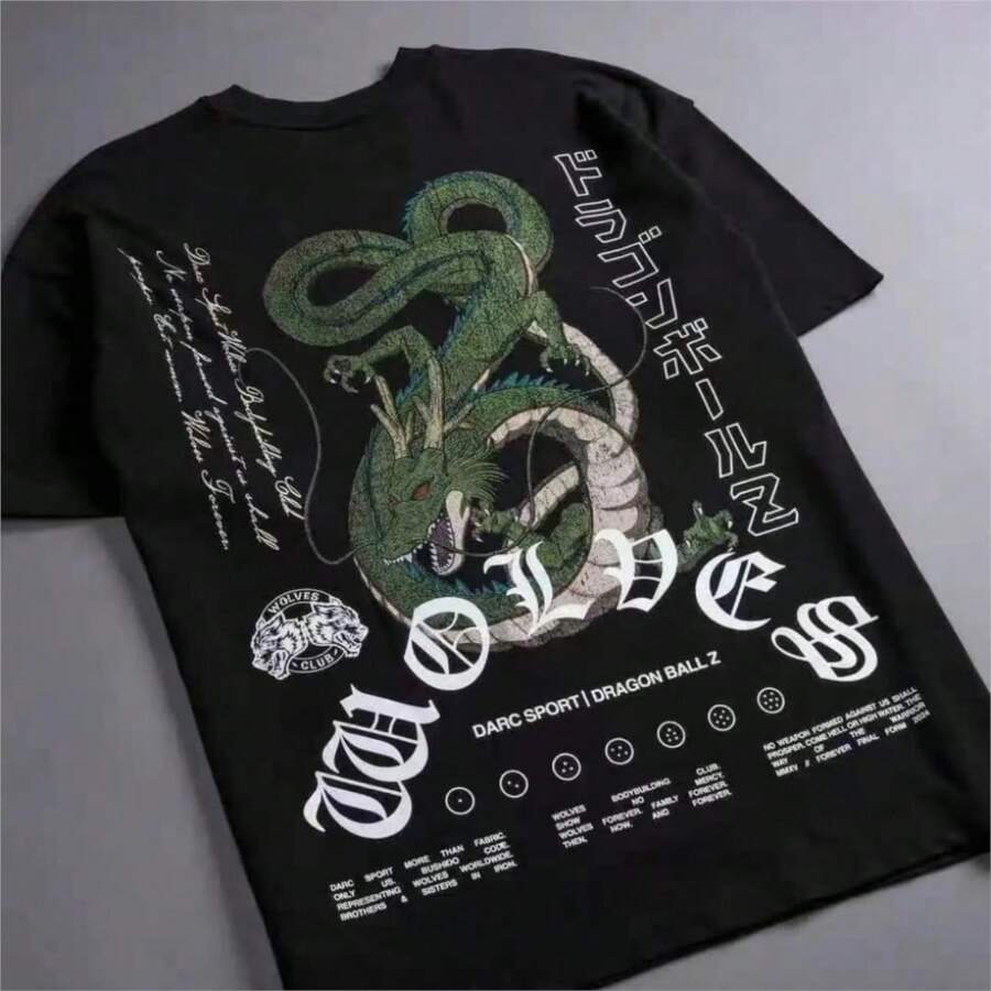 Cool Summer Dragon! DARCSPORT Wolf Head High Quality T-Shirt Summer City Fitness Sport Loose Casual Crewneck Men's T-Shirt 100 Cotton - Black - View 1