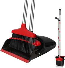 Broom And Dustpan Set, 52-In Long Adjustable Handle Broom Dustpan Combo With Dustpan Teeth To Automatically Clean Hair Suitable For Home Kitchen Office Hall Floor - Đen so với Đỏ - Xem 5