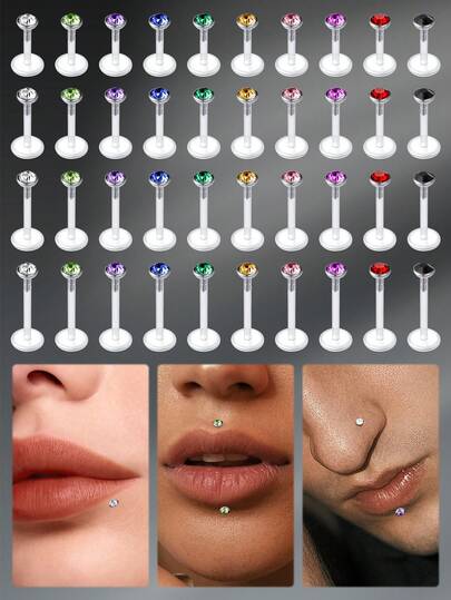 CIZME 10pcs Casual Stainless Steel Rhinestone 16G Lip Rings For Men Women For Daily Decoration, Clear Lip Studs Plastic Medusa Labret Studs Cartilage Earring, 6/8/10/12mm Lip Piercing Jewelry, Tragus Earrings Threadless Helix Piercing Jewelry Helix Earrings Piercing Body Jewelry