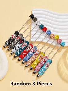 1/3/5/10pcs Multi-Color Luxury Fruit Crystal Beads Pen Refill, Black Ink, Smooth Writing, Full Covered Rhinestone Ballpoint Pen, Creative DIY Jewelry Pen, School/Office/Study Supplies, Gift