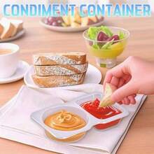 30 قطعة وعاء بلاستيكي قابل لإعادة الاستخدام لحفظ التوابل والوجبات الخفيفة مع غطاء ،ذو حجرتين منفصلتين لصلصة، والعينات ووجبات السفر ،علبة تخزين مقسمة محكمة الغلق - مشاهدة 4