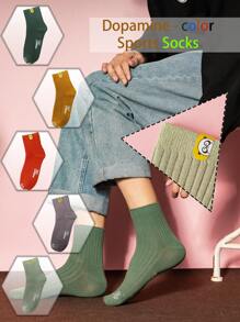 3/5 pares de calcetines tipo tripulación unisex deportivos - Estilos de pareja en colores de dopamina para comodidad todo el año para mujeres y hombres