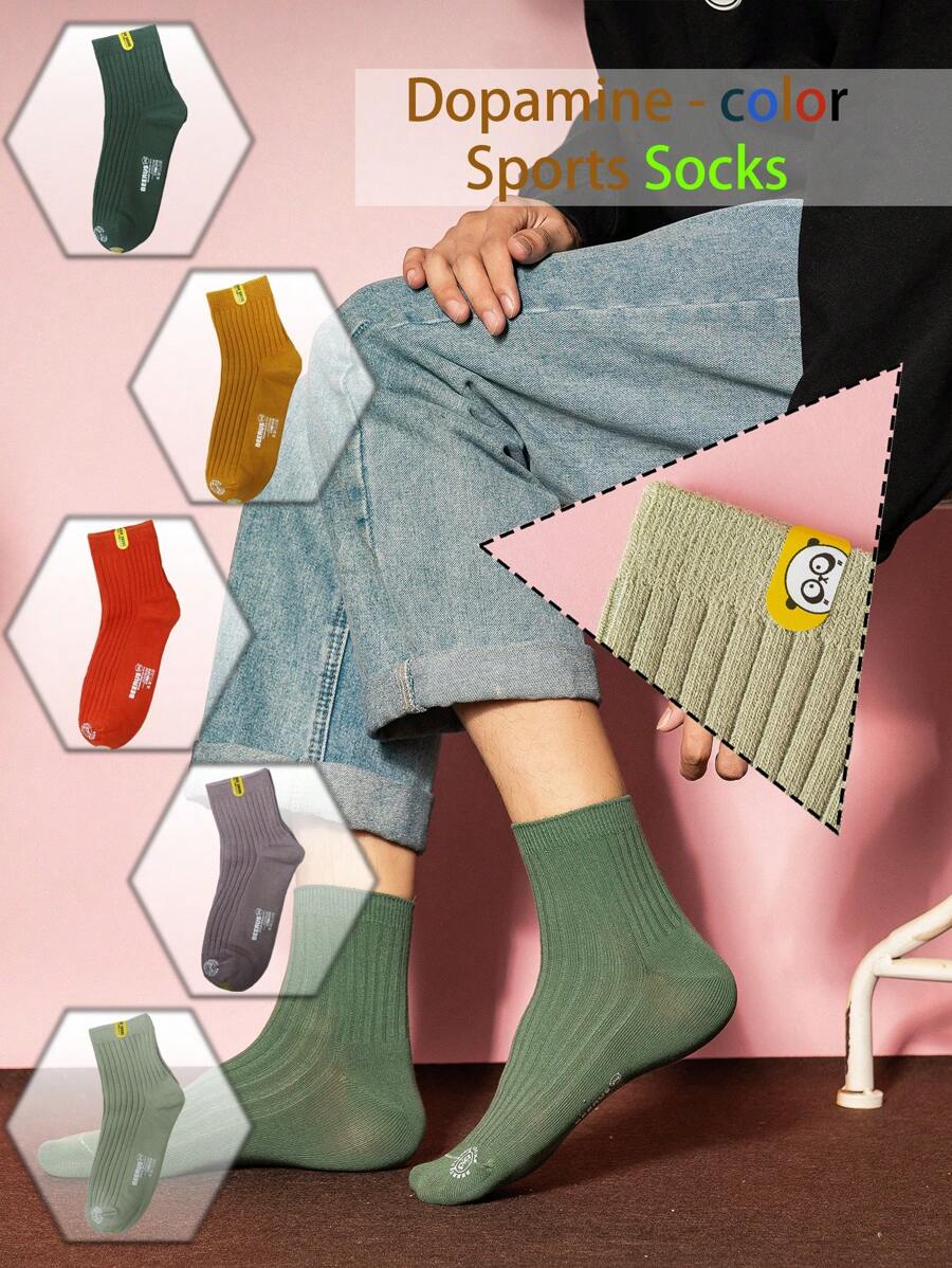3/5 pares de calcetines tipo tripulación unisex deportivos - Estilos de pareja en colores de dopamina para comodidad todo el año para mujeres y hombres