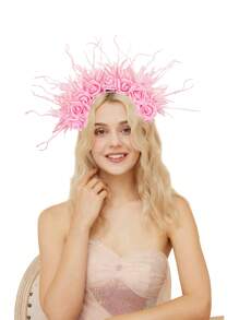 1Pc Feather Headbands For Women Double Sided Foam Flower Crown Headband Wide Hairband Flower Headpiece For Wedding Party Halloween