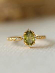 Delicate Charm  Imitation Peridot  Ring For Women Wedding Engagement Jewelry Minimalist Stackable Ring Birthday Anniversary Christmas Gift - Vàng - Xem 5