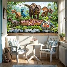 1pc Customized Portrait, Age, Name Birthday Party Banner, Polyester Dinosaur Jungle Theme Photography Backdrop, Birthday Cake Table Home Wall Outdoor Decor - Multicolor - View 4