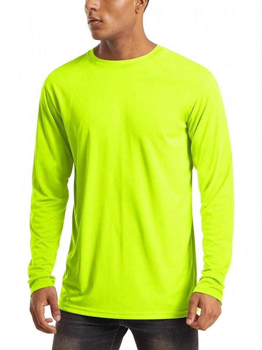 Men's Long Sleeve Shirts UPF 50+ UV Sun Protection Athletic Shirts For Hiking Running Workout Rash Guard-2025 - Fluorescent Green - View 1