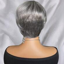 Peluca de cabello humano corto y recto con flequillo, de color gris plateado, con un corte pixie en capas, lista para usar. Versátil para peinar y recortar para disfraces de Halloween. - SGray - Ver 5